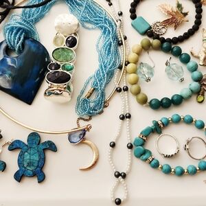 Turquoise, Green And Gold Jewelry Lot - Vintage-Modern